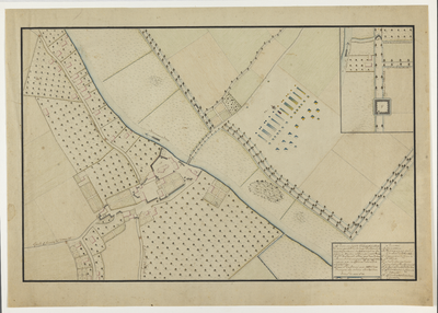 215076 Kaart van de omstreken van Bunnik, met aanwijzing van de fortificaties en Franstalige uitleg.